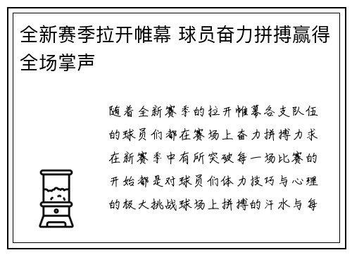 全新赛季拉开帷幕 球员奋力拼搏赢得全场掌声