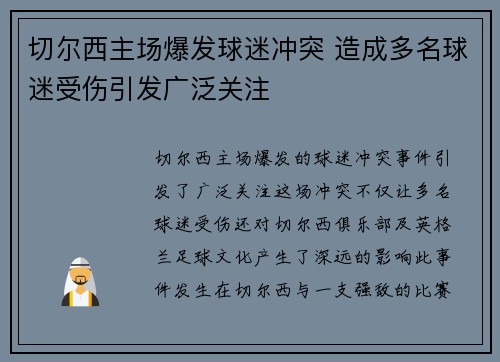 切尔西主场爆发球迷冲突 造成多名球迷受伤引发广泛关注